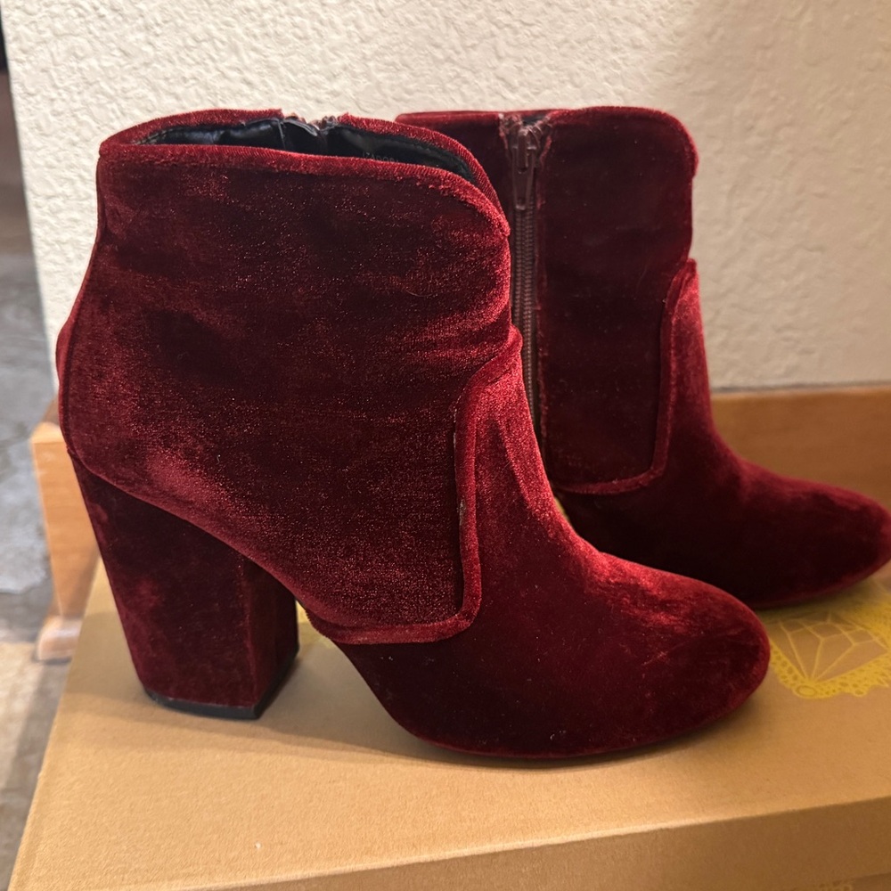 Mix No. 6 Velvet Ankle Boots - Deep Red